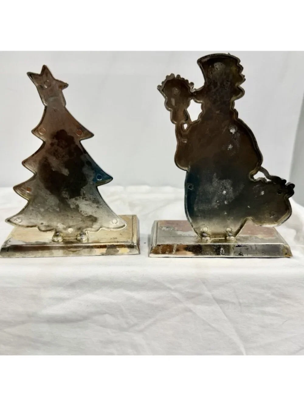 Enameled Christmas Stocking Holder Set Of 2 Tree & Snowman Metal Colorful